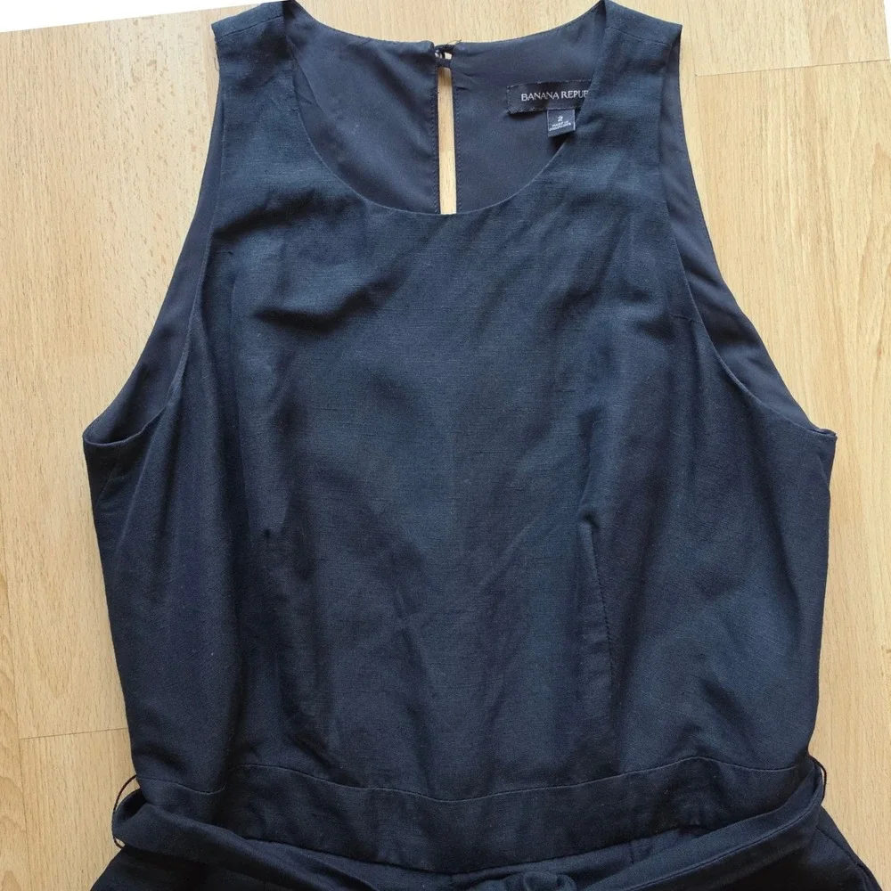 Banana Republic Black Linen Blend Wide Leg Sleeveless Belted Jumpsuit Womens 2